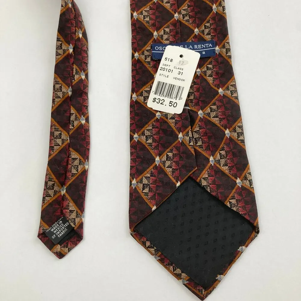 Vintage Deadstock Oscar de la Renta Neckwear 100% Silk Geometric Print Wide Tie